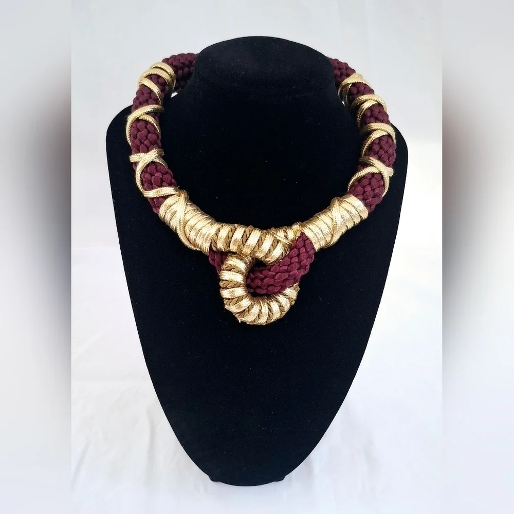 Vintage Maroon & Gold Rope Necklace